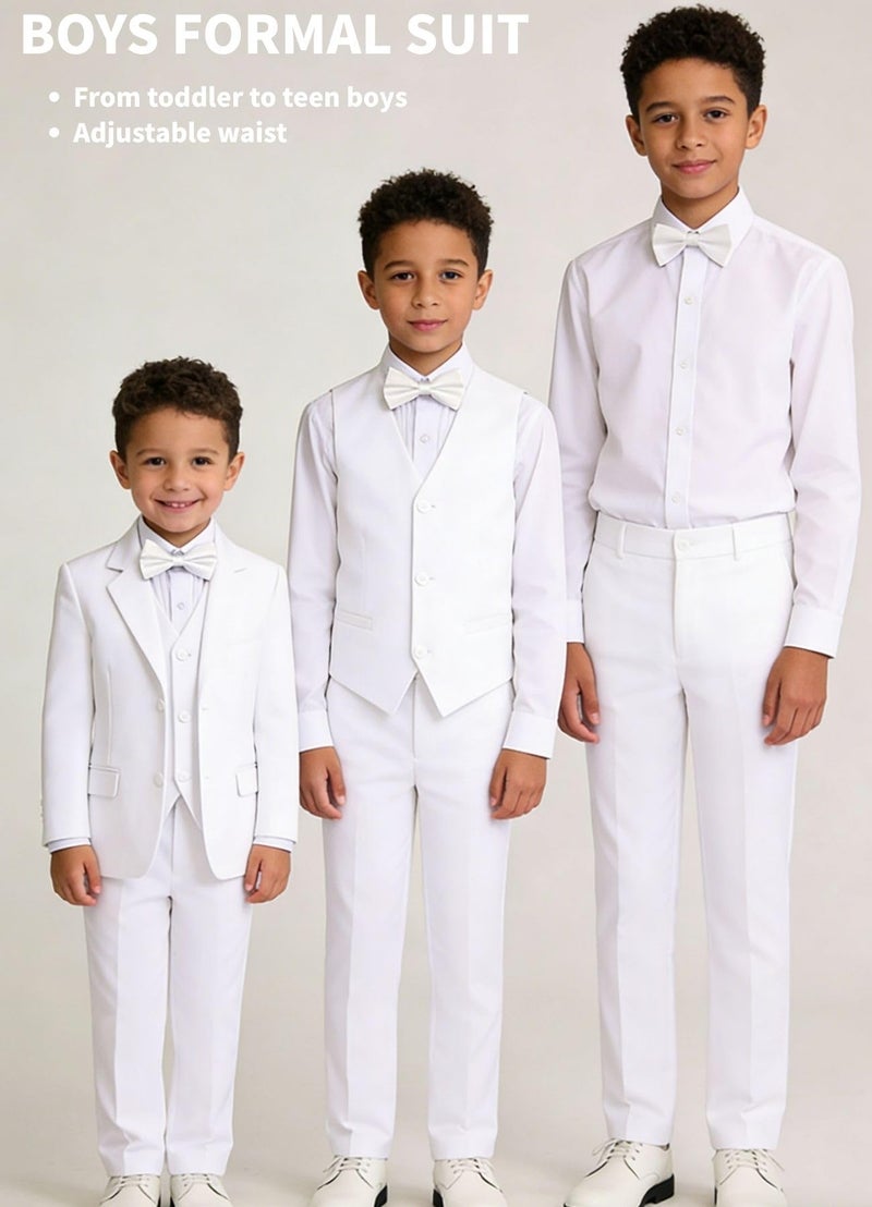Addneo Suit for Boys White,Toddler Boy Communion Dresses Suits 5 Piece Baptism Outfit Size 14 - Image 4